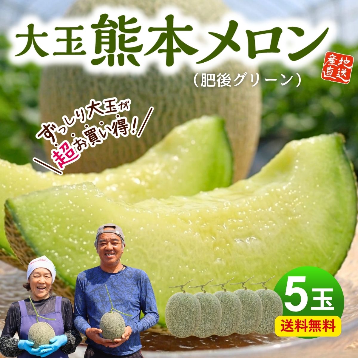 メロン 熊本 青肉 5玉セット 1玉あたり約1.5kg 肥後グリーン 完熟 九州