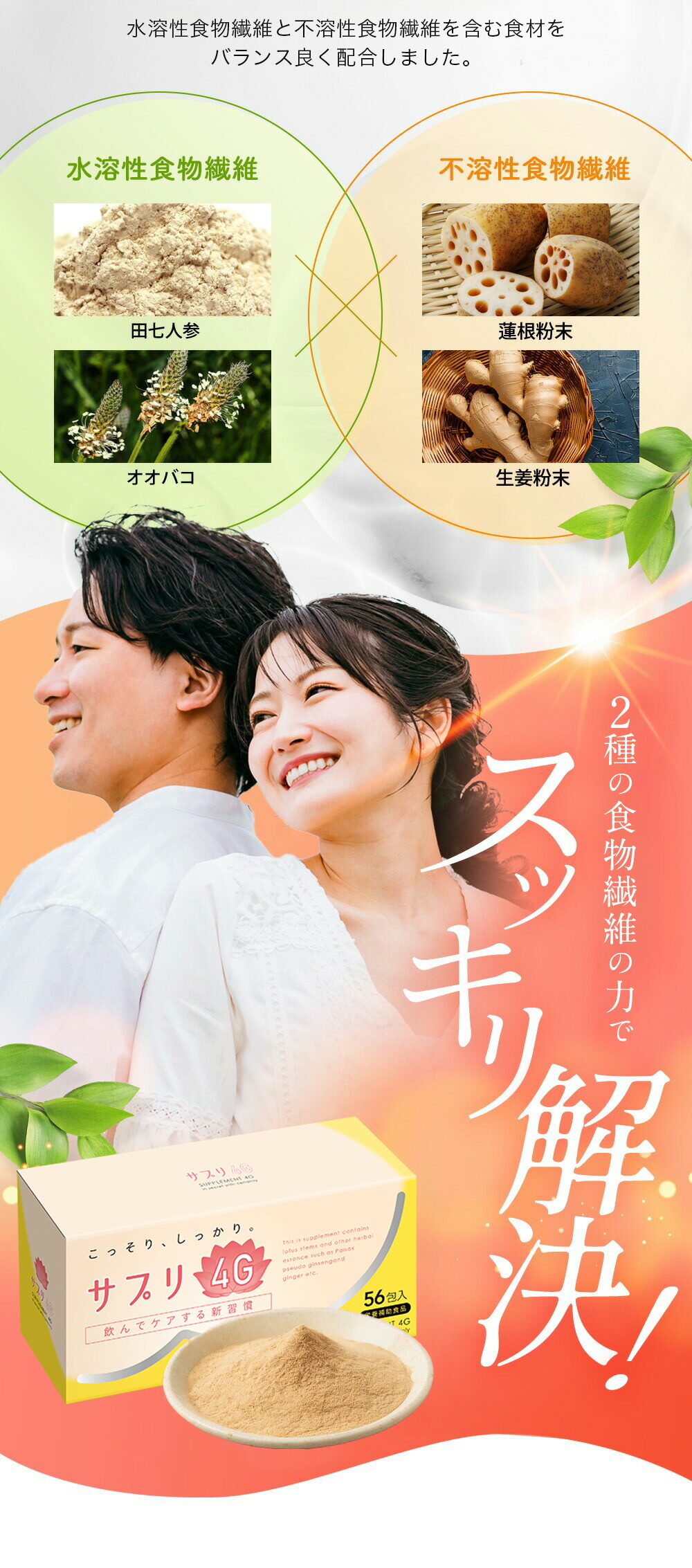 サプリ4G 56包 レンシン 健康食品 こっそり しっかり 日本製 レンコン　レンシン　ショウガ　オオバコ　デンシチニンジン | まるき薬局 | 04