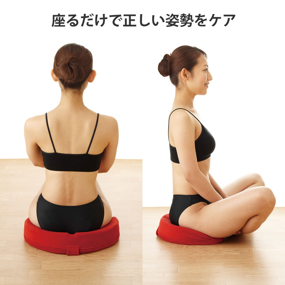 ✨新品未使用　SISPO 姿勢サポートクッション レッド 骨盤 姿勢 サポート クッション 下腹 引き締め 美脚 美尻 疲れにくい