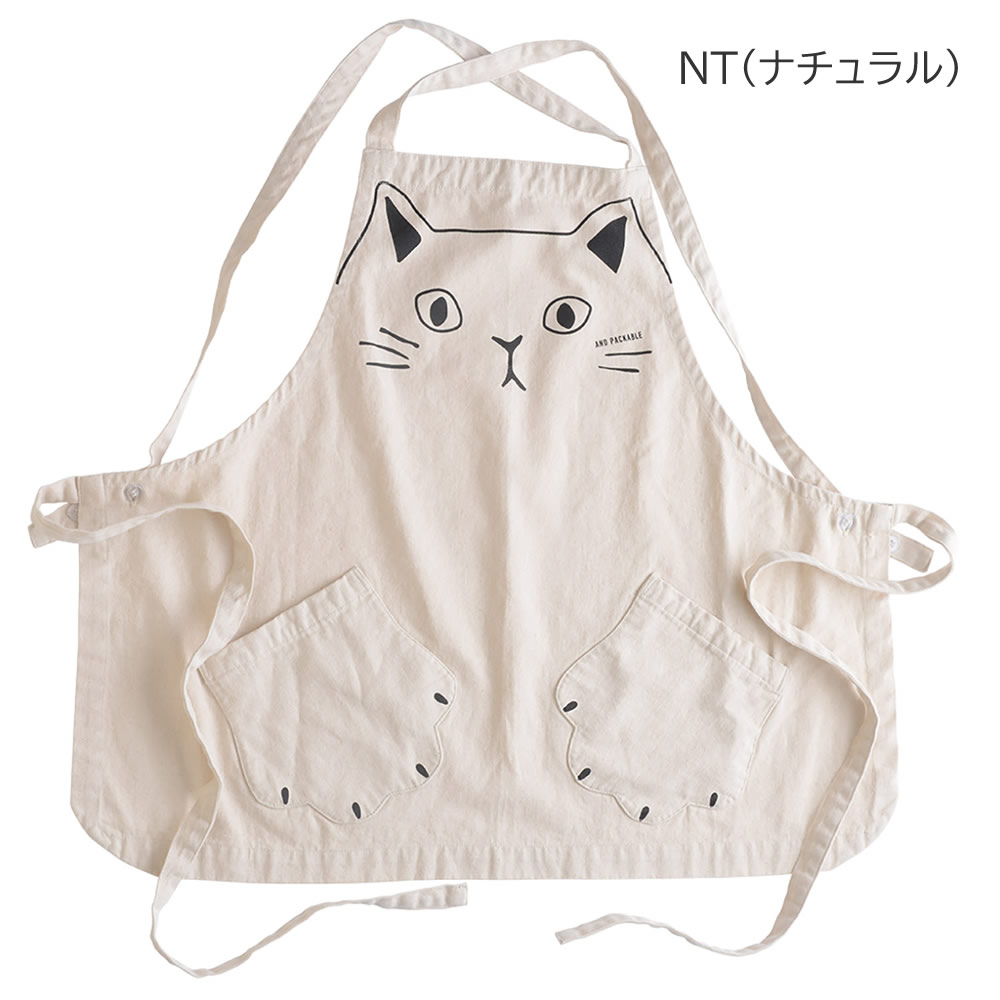 ねこ柄エプロン / ドレスエプロン ＊ストロベリーキャット- ブラック＊ キャットプリントエプロン ＃おとな用 ＃ねこ柄（エプロン