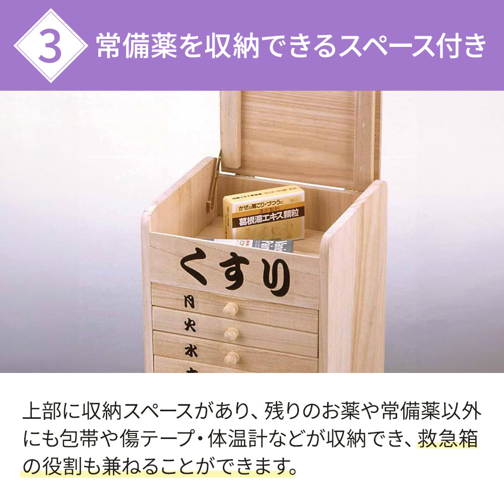 お薬ケース 1週間分 桐製 薬箱 朝 昼 夜 薬入れ 薬収納 引き出し