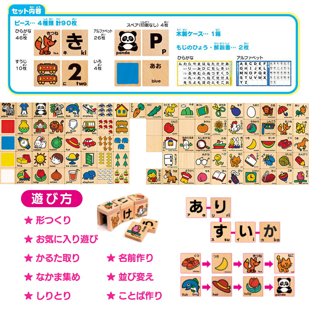おもちゃ 知育玩具 ひらがな・アルファベット・数字 積木 あいうえお