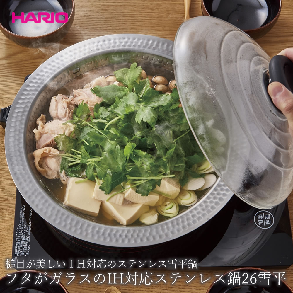 HARIO（ハリオ） フタがガラスのIH対応ステンレス鍋26雪平 MIS-26 耐熱