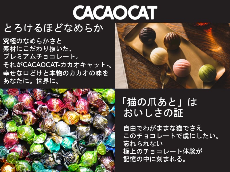 「猫の爪あと」はおいしさの証。自由でわがままな猫でさえこのチョコレートで虜にしたい。忘れられない極上のチョコレート体験が記憶の中に刻まれる。