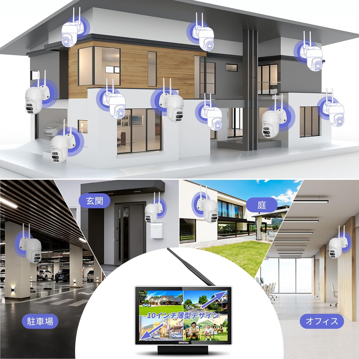 防犯カメラ 屋外 ワイヤレス 二重レンズ 双眼カメラ 4台セット 400万画素 在庫一掃! 防犯カメラ 屋外 家庭用 WIFI ワイヤレス セット 4台