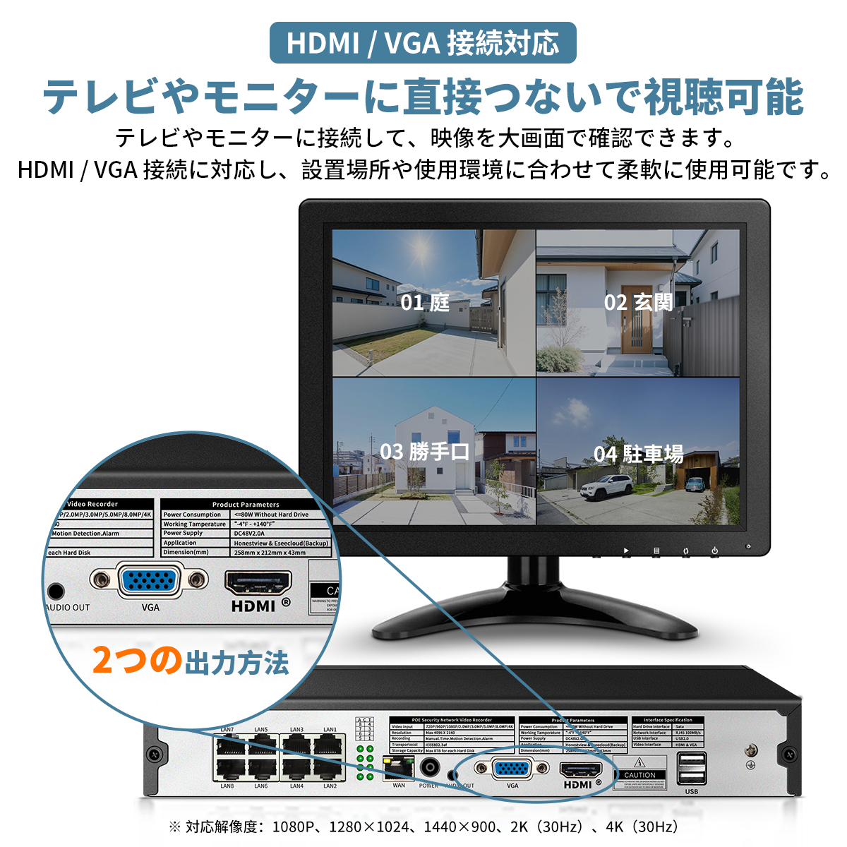 防犯カメラ 屋外 家庭用 監視カメラ 8台 防犯カメラセット 室内 500万