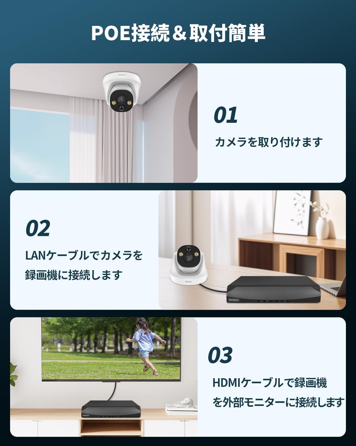 防犯カメラ 屋外 家庭用 監視カメラ 2台 ドーム型 防犯カメラセット