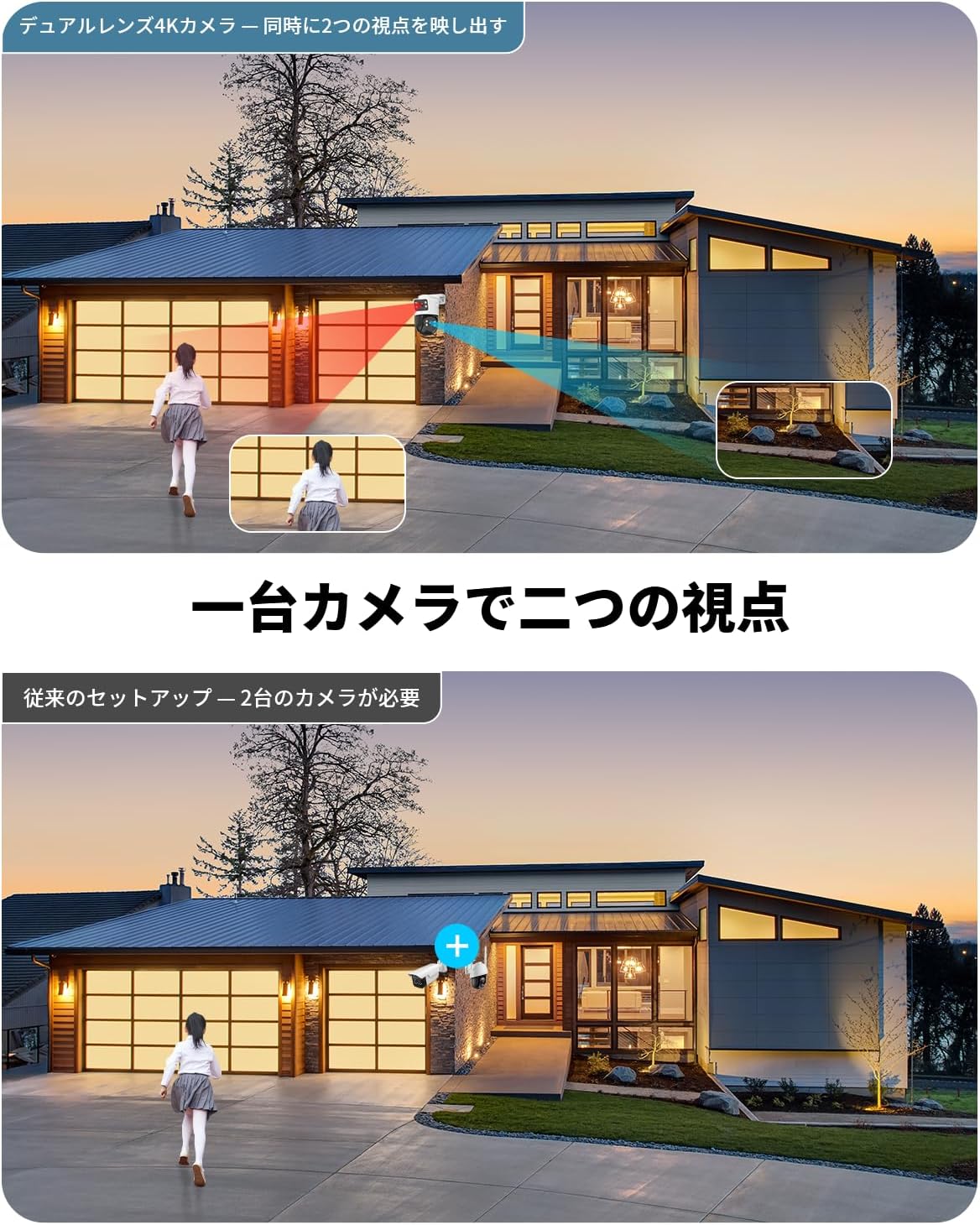 防犯カメラ 増設用カメラ poeカメラ デュアルレンズ 4k 800万画素