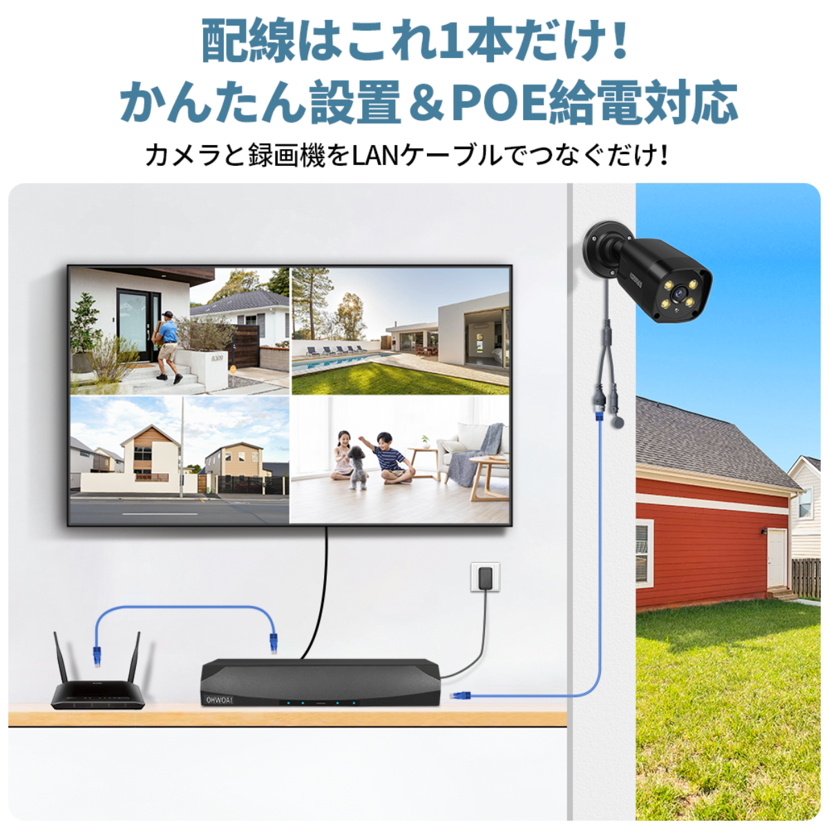 防犯カメラ 屋外 家庭用 監視カメラ 4台 防犯カメラセット 室内 800万