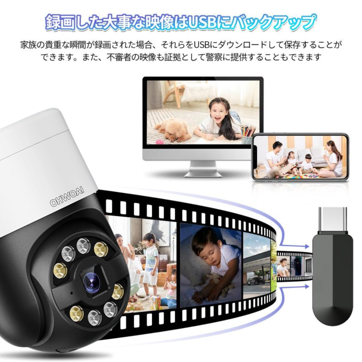 防犯カメラ 増設用 4K 800万画素 PTZ機能 POE給電 監視カメラ 有線防犯
