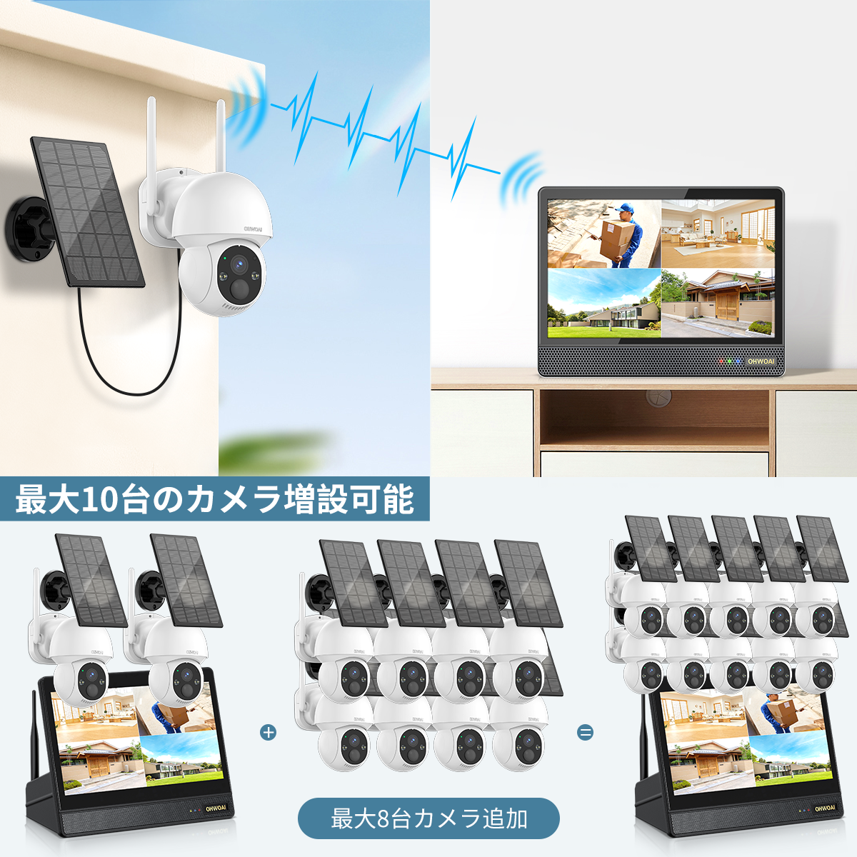 防犯カメラ ソーラー wifi 防犯カメラセット 屋外 家庭用 400万
