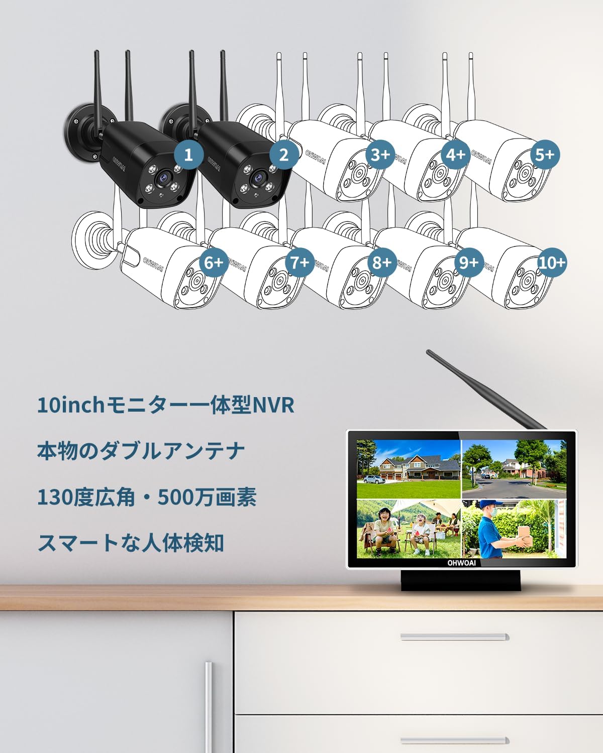 防犯カメラ 屋外 wifi 家庭用 セット ワイヤレス 500万画素 防犯カメラ