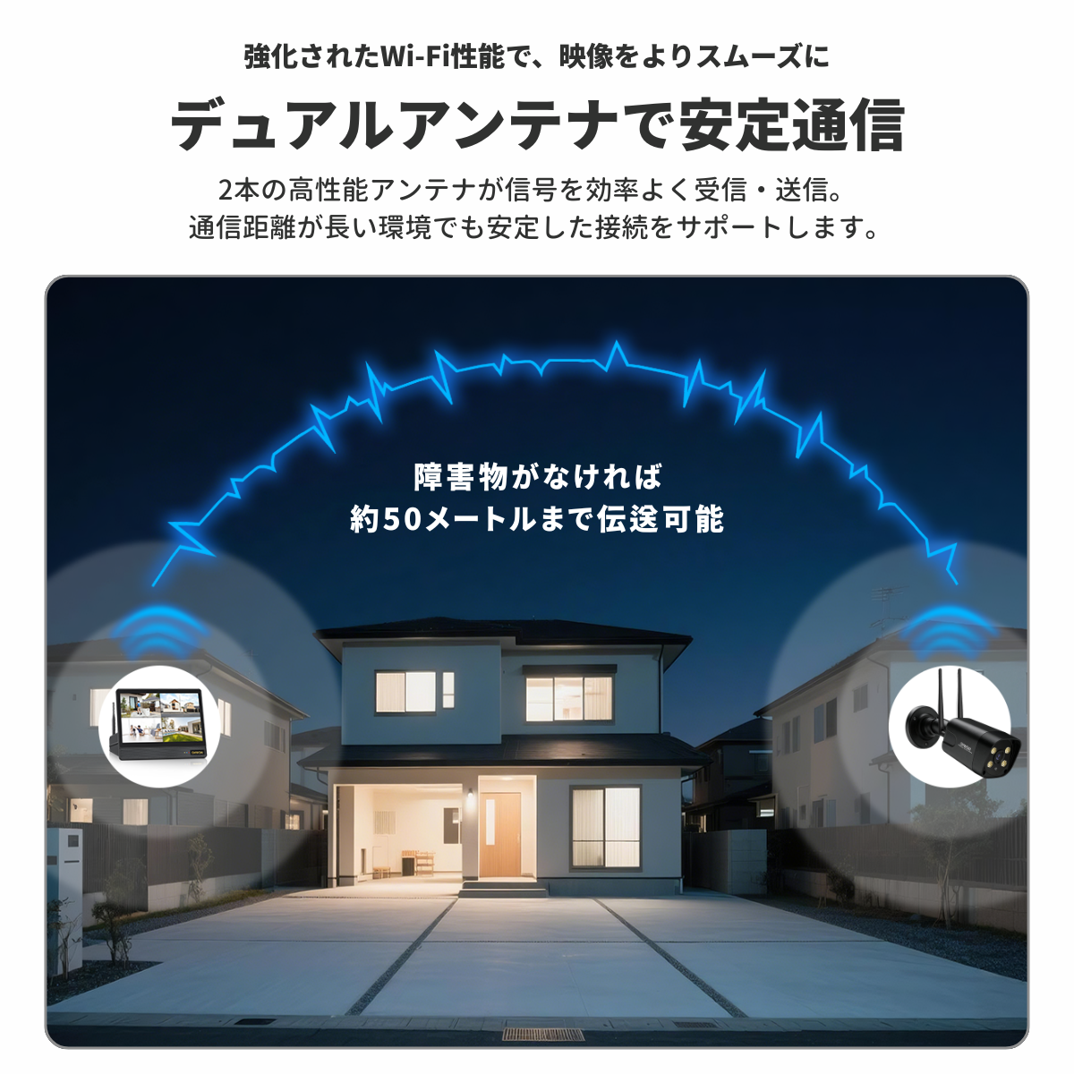 防犯カメラ 屋外 wifi 家庭用 セット ワイヤレス モニター付き 500万