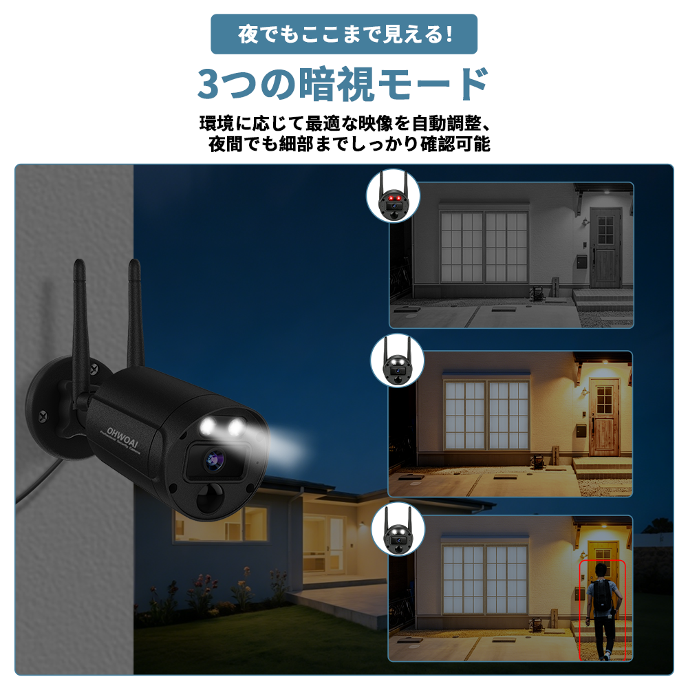 防犯カメラ 屋外 家庭用 ワイヤレス 800万画素 人感センサー モニター