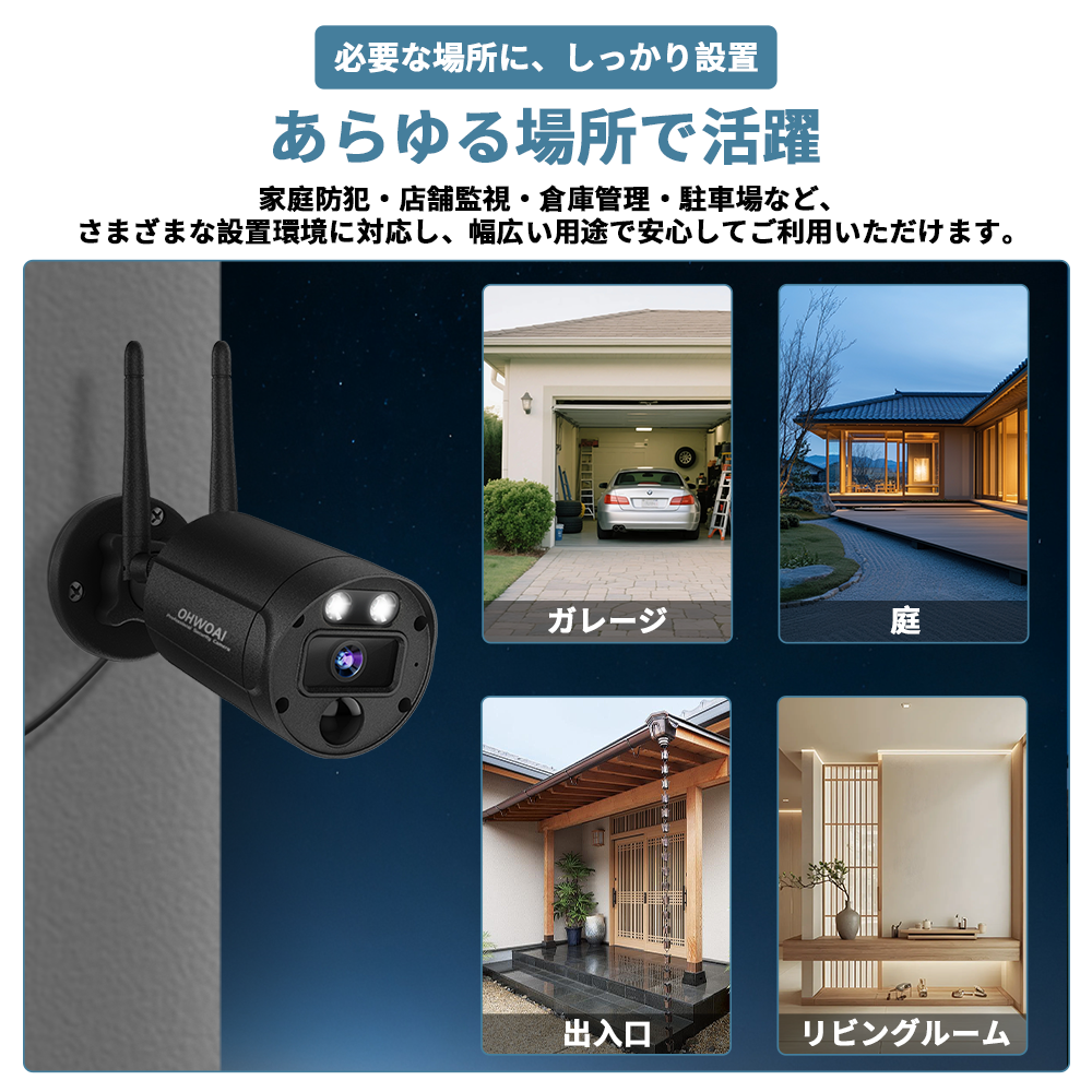 防犯カメラ 屋外 家庭用 ワイヤレス 800万画素 人感センサー モニター