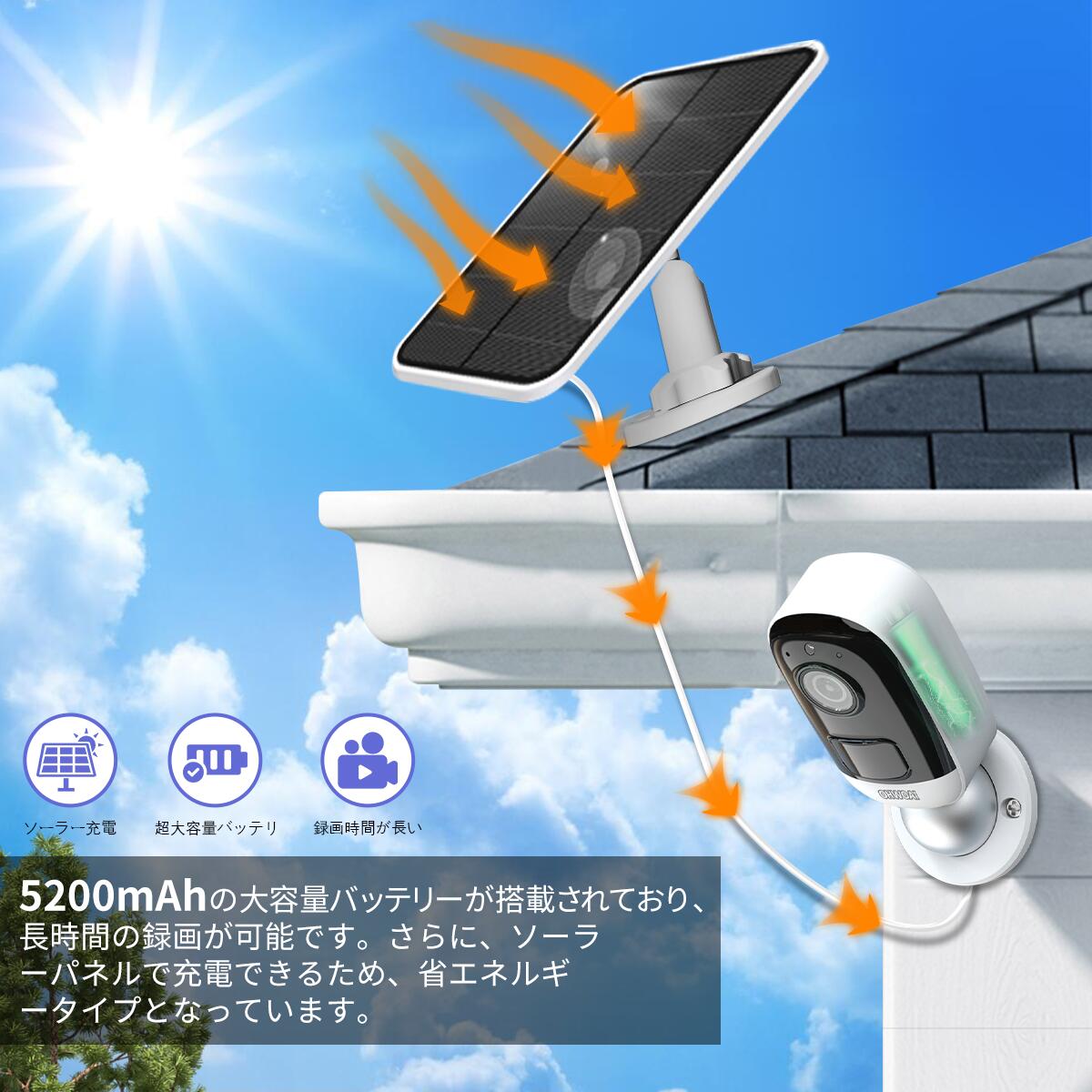 防犯カメラ 屋外 家庭用 ソーラーカメラ wifi ワイヤレス 400万