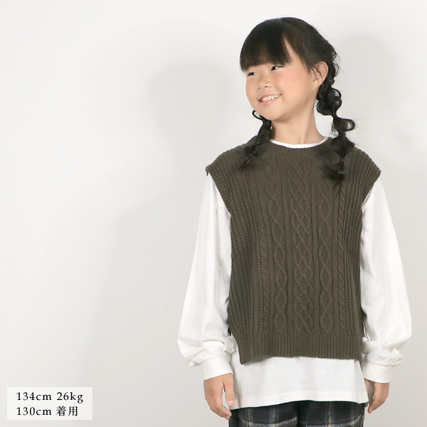 プティパ ケーブルニットベスト キッズ ベビー トップス　ケーブル編み　女の子　女児　子供服 Petit pas 4025150  PTP12872-m14m-110cmマデメール便可