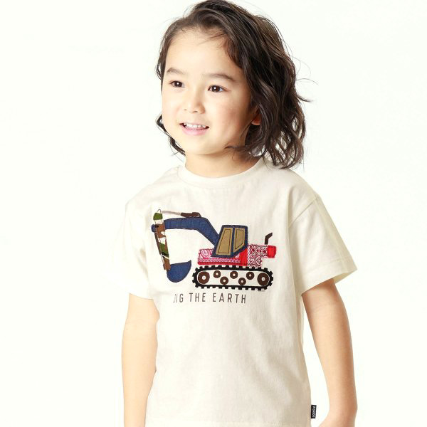 キッズ Tシャツ トップス 半袖 半そで 子ども 男の子 ショベルカー