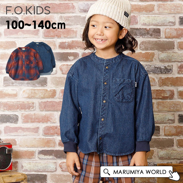 F.O.KIDS FOスマイルパッチシャツ キッズ トップス バンドカラーシャツ 