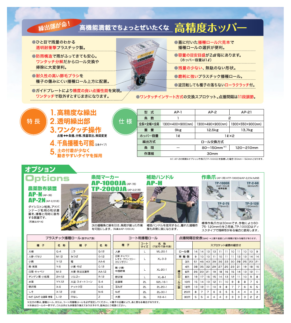 アグリテクノサーチ ロール式播種機クリーンシーダ AP-1専用オプション