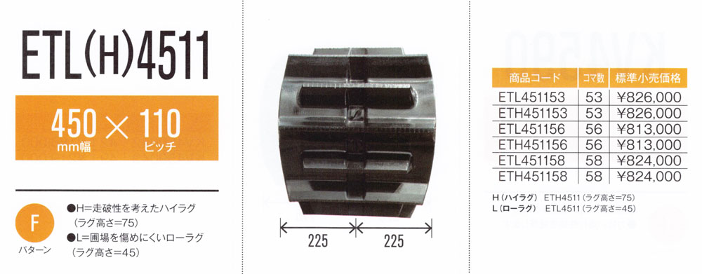 東日興産 トラクタ クローラ (フルクローラ用) 幅450×ピッチ110×コマ数