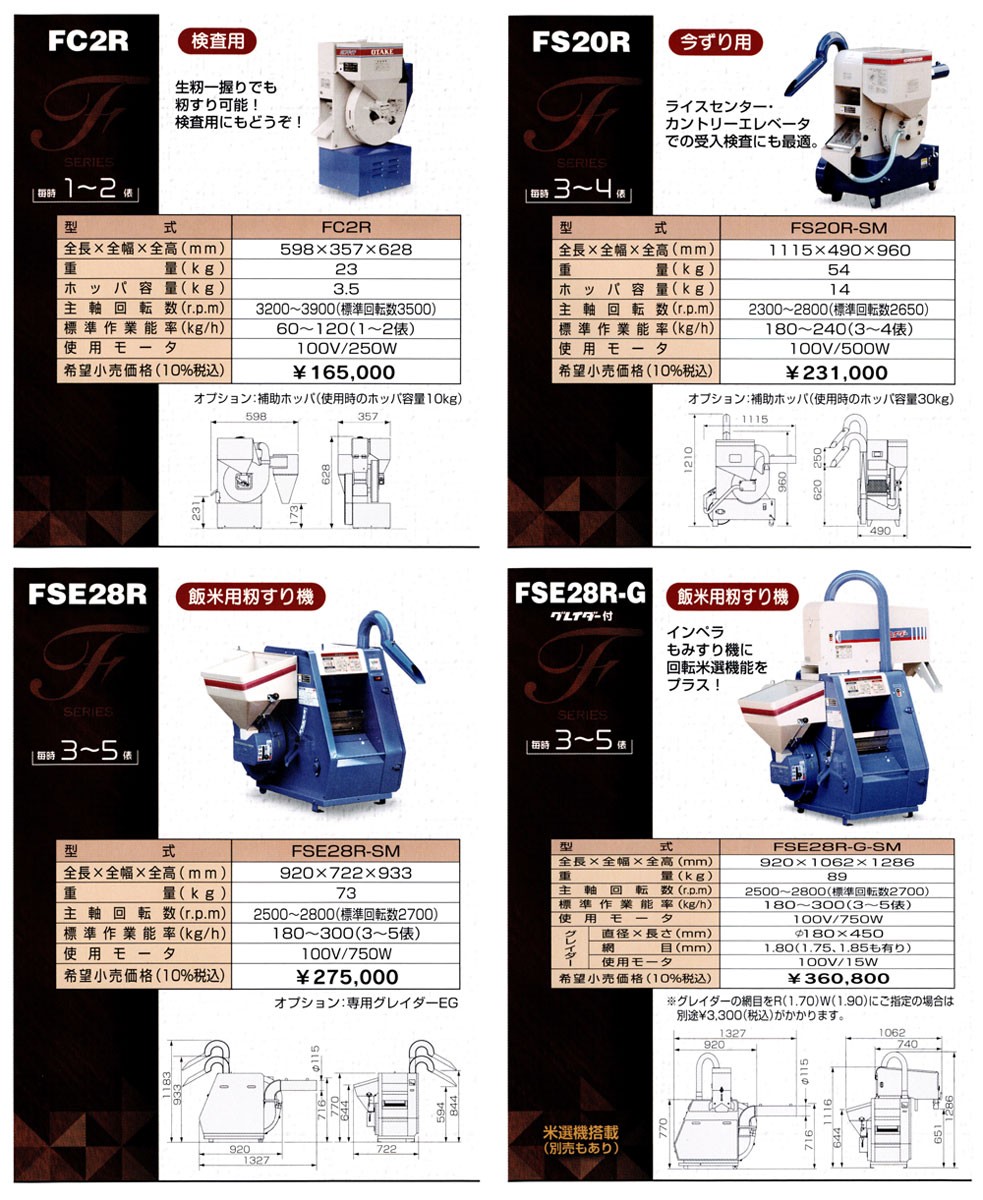 大竹製作所 籾摺り機 ミニダップ FC2R (検査用) (もみすり機