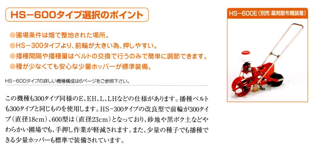 市場 手押しタイプ播種機 少量ホッパー付き ごんべえ HS-600タイプ 1条播種機