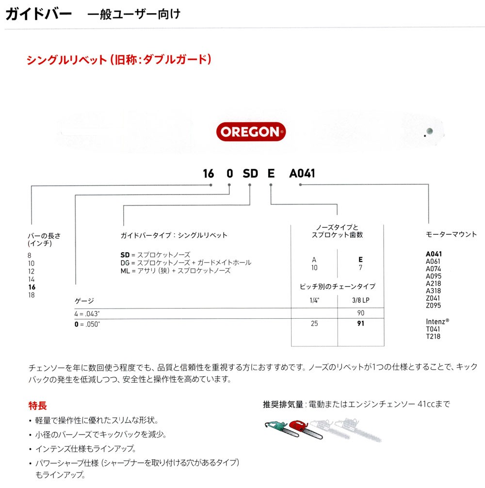 OREGON オレゴン チェンソー ガイドバー シングルリベット 180SDEA041