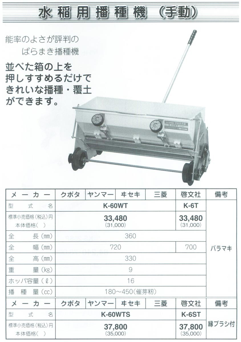 KEIBUN 啓文社 水稲用 手押し播種機 K-6ST (縁ブラシ付) : 100418912