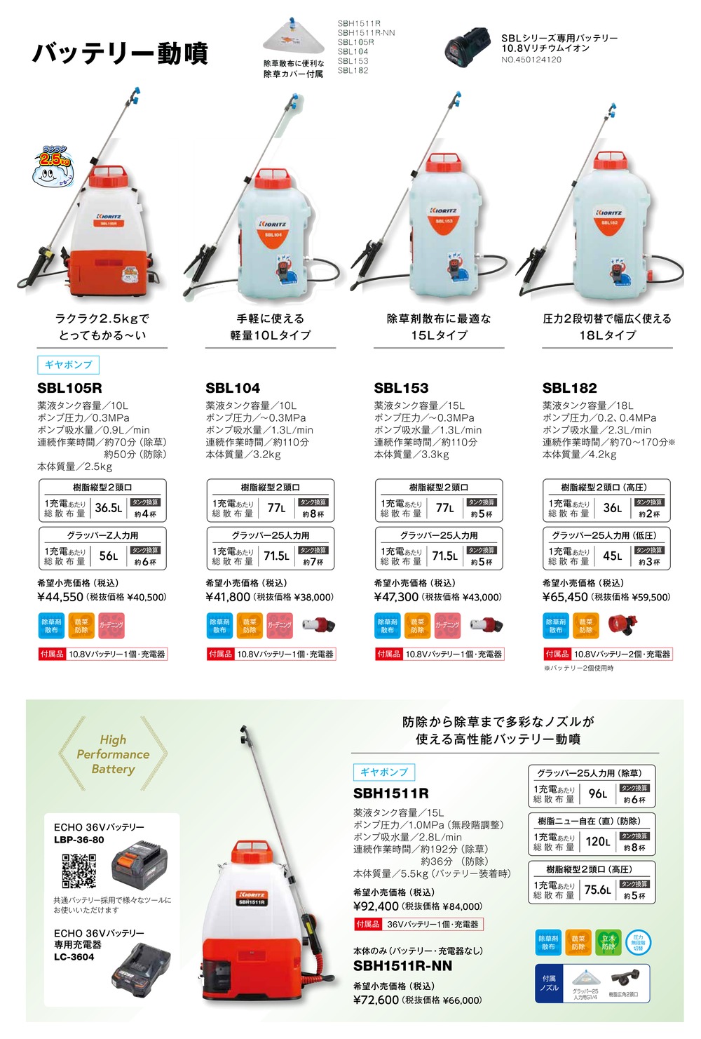ヤマビコ KIORITZ 共立 バッテリー動噴 SBL104 (バッテリータイプ