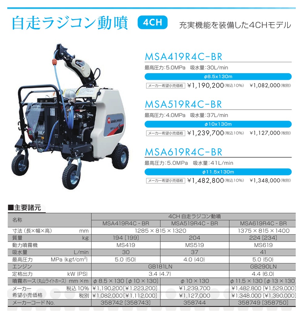 丸山製作所 MARUYAMA 自走ラジコン動噴 MSA519R4C-BR (噴霧ホース Φ10