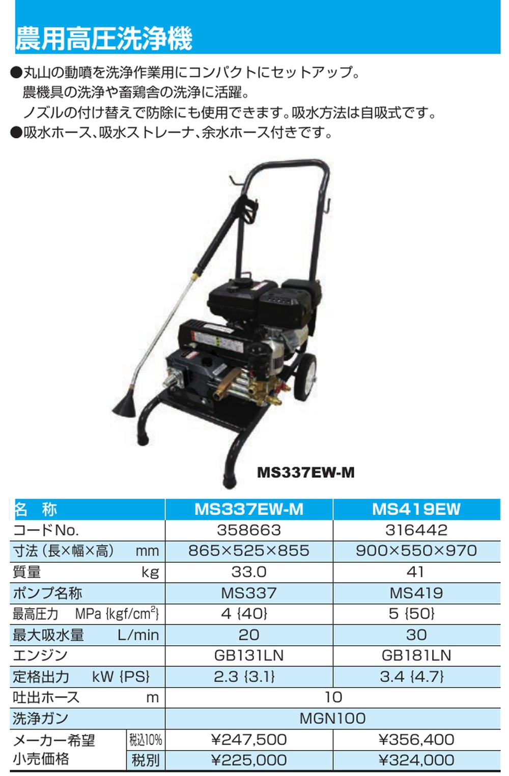 丸山製作所 MARUYAMA 高圧洗浄機 MS337EW-M (洗浄・防除両用タイプ