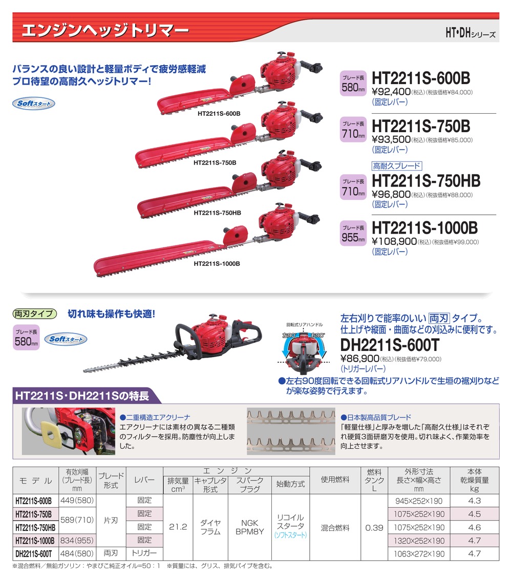 ヤマビコ SHINDAIWA 新ダイワ エンジン ヘッジトリマー HT2211S-600B
