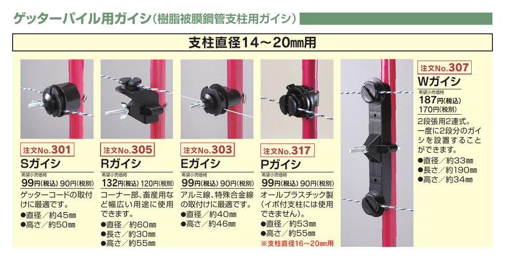 末松電子 ゲッターパイル(樹脂被膜鋼管支柱)用ガイシ Sガイシ (10個