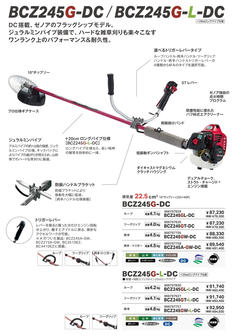 ZENOAH ゼノア 造園・山林プロ向け 刈払機 BCZ245GL-DC (ループ