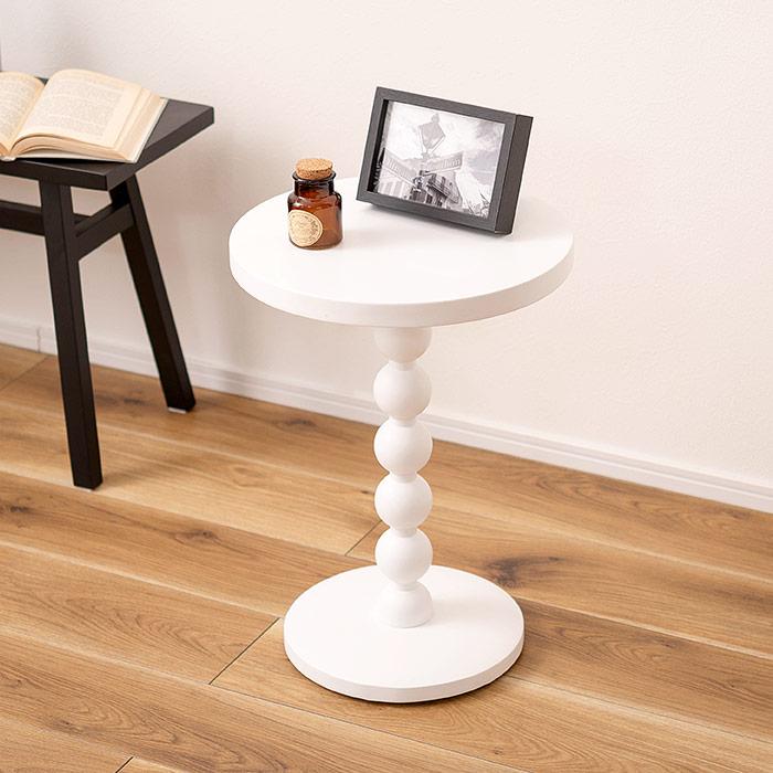 円形木製サイドテーブル 直径35cm ラウンドテーブル 無垢材 木目 白 ホワイト[lt]｜marusyou｜16