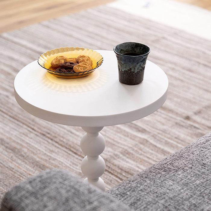 円形木製サイドテーブル 直径35cm ラウンドテーブル 無垢材 木目 白 ホワイト[lt]｜marusyou｜17
