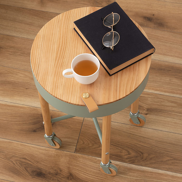 収納付きサイドテーブル 丸 キャスター付き 木製 丸型 円形 直径35cm 