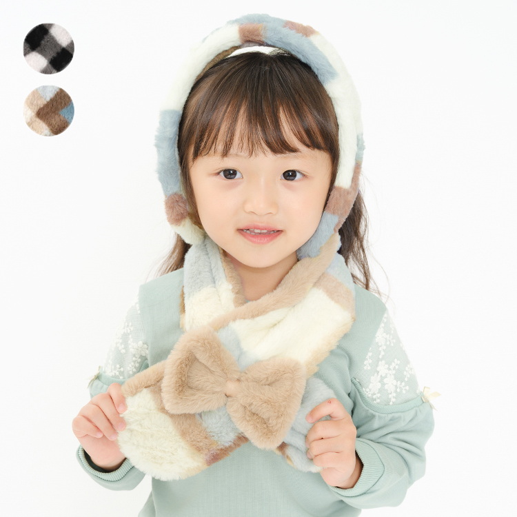 Yahoo! Yahoo!ショッピング(ヤフー ショッピング)【子供服】 Kids Foret （キッズフォーレ） ふわふわリボンチェック柄フェイクファーマフラー FREE B63806