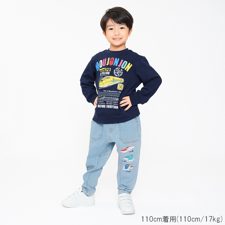 新品未使用 moujonjon 女の子130 moujonjon 子供服 (ムージョンジョン) ベア裏毛新幹線電車