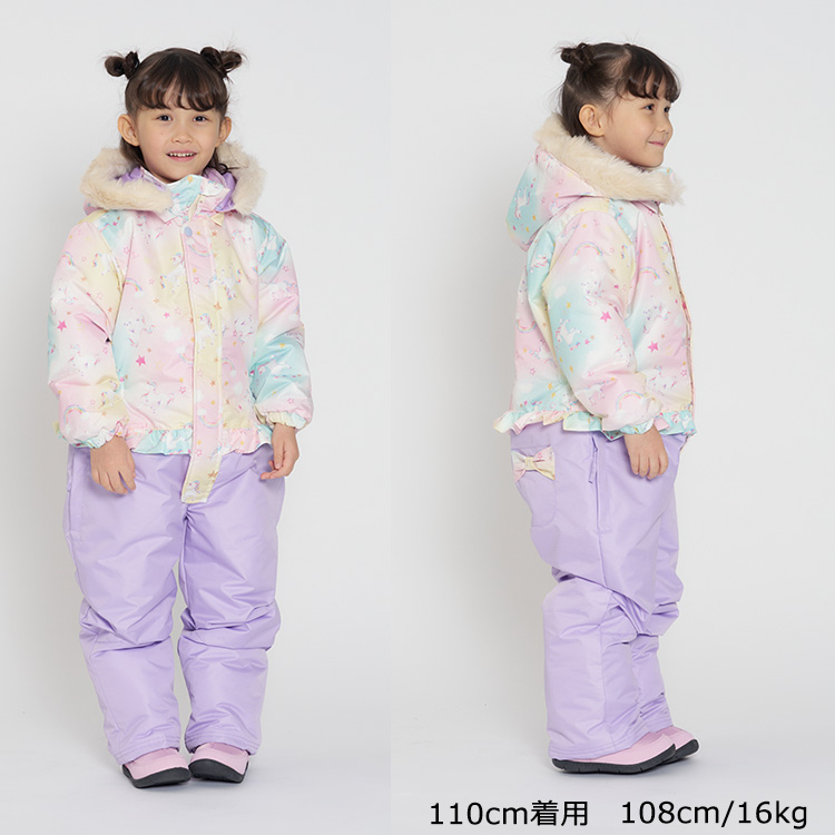 Moujonjon キッズ用スキーウェア ユニコーン　紫色　手袋付き　110cm Moujonjon キッズ用スキーウェア ユニコーン 紫色 手袋付き