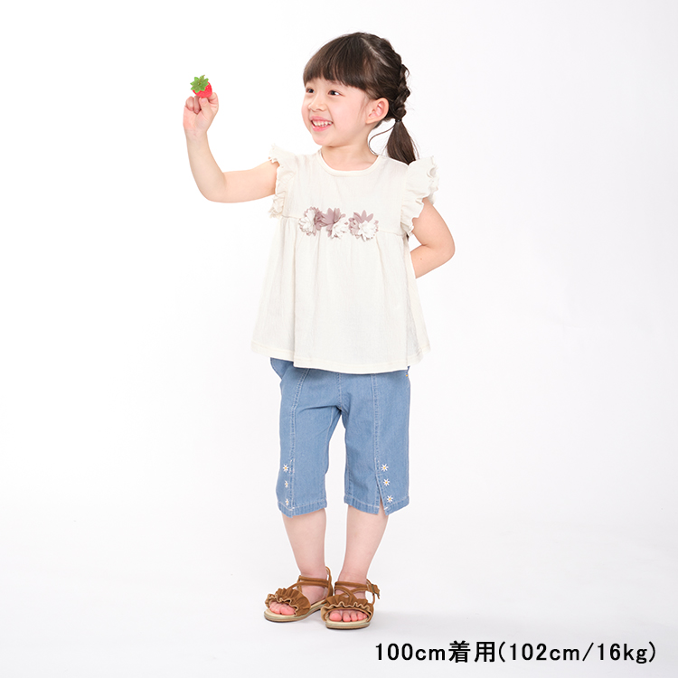 【子供服】 t/mini (ターカーミニ) お花付き袖フリルシャーリングTシャツ 80cm〜130cm K42800｜marutaka-iryo｜09