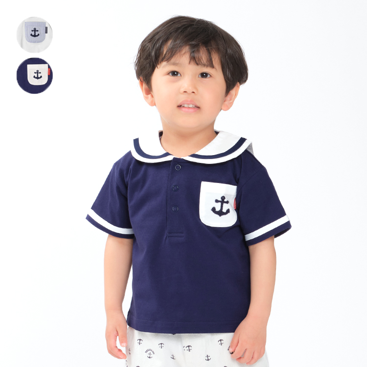 子供服】 moujonjon (ムージョンジョン) セーラーカラー半袖Tシャツ 