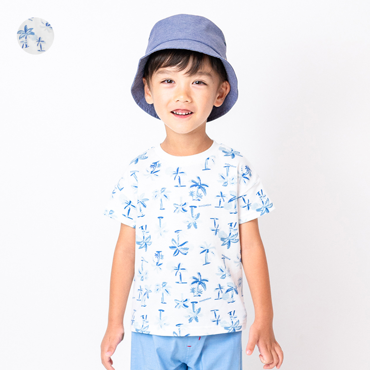 【子供服】 moujonjon (ムージョンジョン) 日本製 ヤシの木柄半袖Tシャツ 80cm〜140cm M32815｜marutaka-iryo