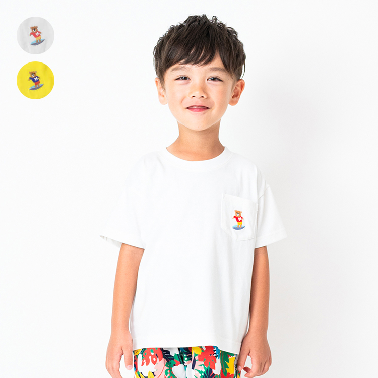 【子供服】 moujonjon (ムージョンジョン) くま刺繍サーフ半袖Tシャツ 80cm〜140cm M32816｜marutaka-iryo