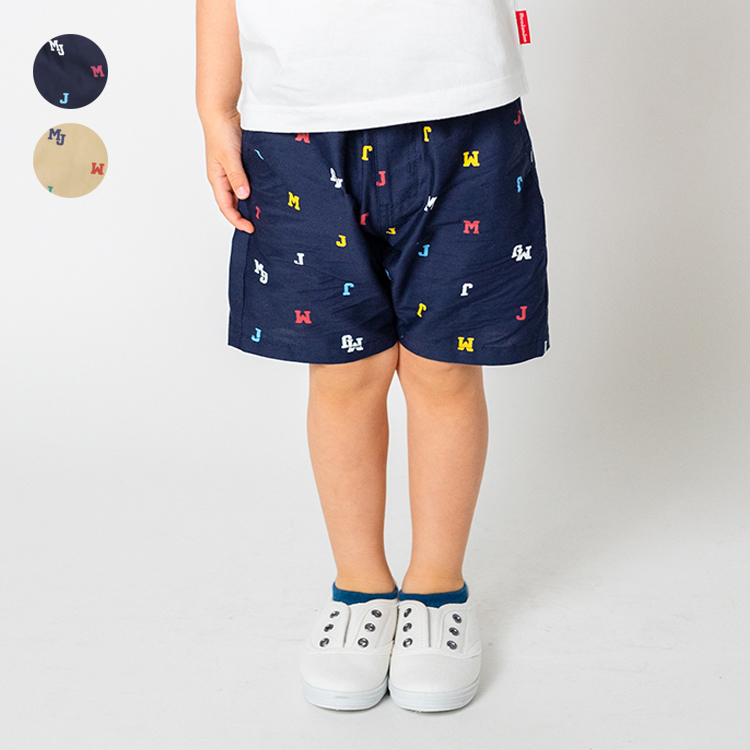 25夏SALE20%OFF価格 moujonjon (ムージョンジョン) ロゴ総柄ストレッチダンプ5分丈ハーフパンツ 90cm〜140cm M33111 | moujonjon