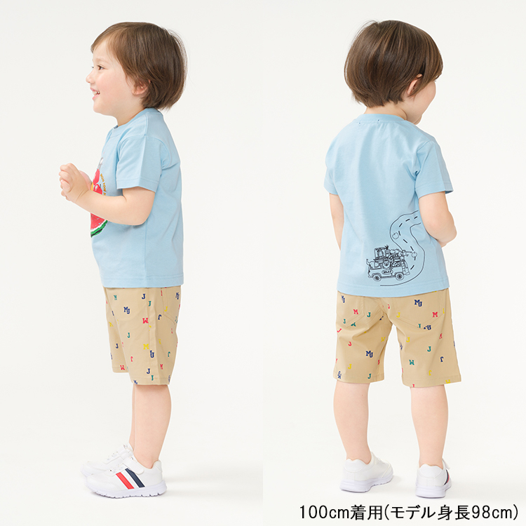 25夏SALE20%OFF価格 moujonjon (ムージョンジョン) ロゴ総柄ストレッチダンプ5分丈ハーフパンツ 90cm〜140cm M33111 | moujonjon | 17