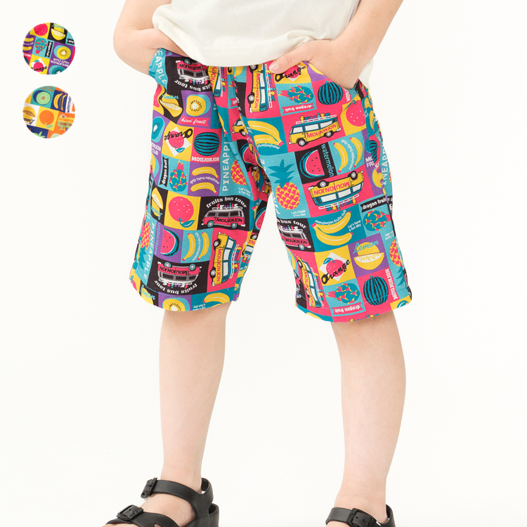 25夏SALE30%OFF価格 子供服 moujonjon (ムージョンジョン) フルーツ＆車柄５分丈ハーフパンツ M35160 | moujonjon