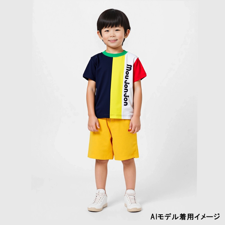 新品未使用XLARGE KIDS半袖Tシャツ＋キリン柄ハーフパンツ水陸両用 moujonjon 子供服 (ムージョンジョン) キリン・ぞう刺繍水陸両用