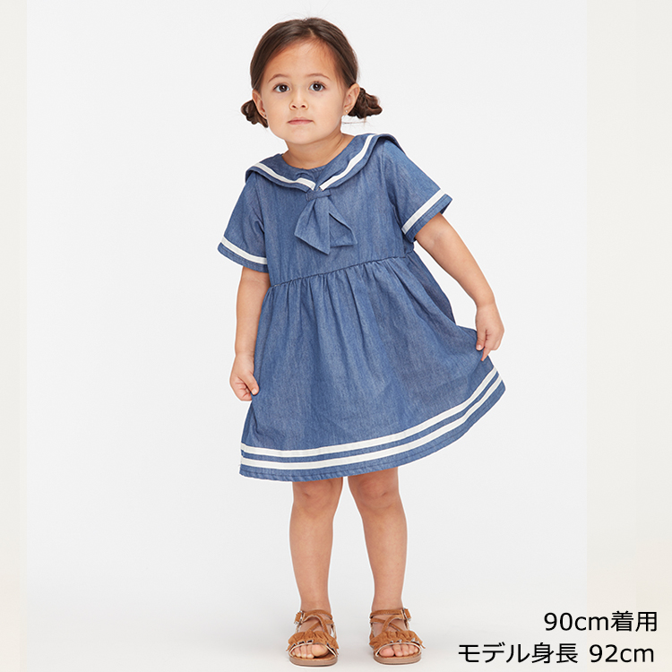 【再値下げ】【23夏セール30%OFF価格】moujonjon (ムージョンジョン) セーラーカラー半袖ワンピース キッズ 女の子 M40313